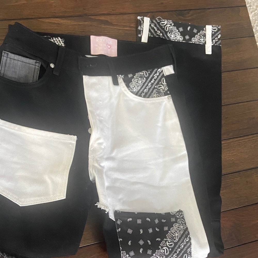 Revice Denim Bandana Patch Black & White Relaxed Fit Pants Women's Size-26 - Picture 11 of 12